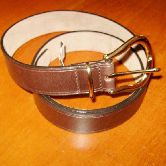 Cole Haan Brown Belt Mens Sz M (34-36) Dark Chocolate Brown NWT Goldtone Buckle - Picture 5 of 9
